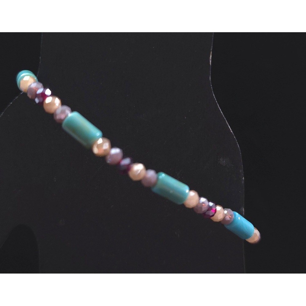 New Faux Turquoise Bead Stretch‎ Bracelet Faceted Beads Beaded Boho Southwestern - Picture 8 of 10
